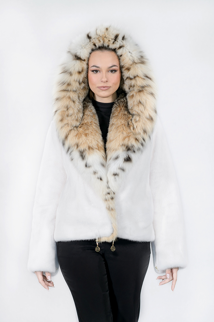R-13/K - White mink fur jacket with Lynx hood