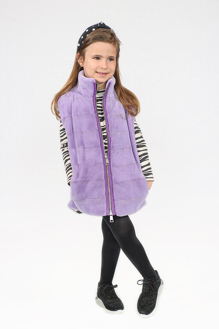 FG-60/S - Purple mink fur vest with short collar for kids