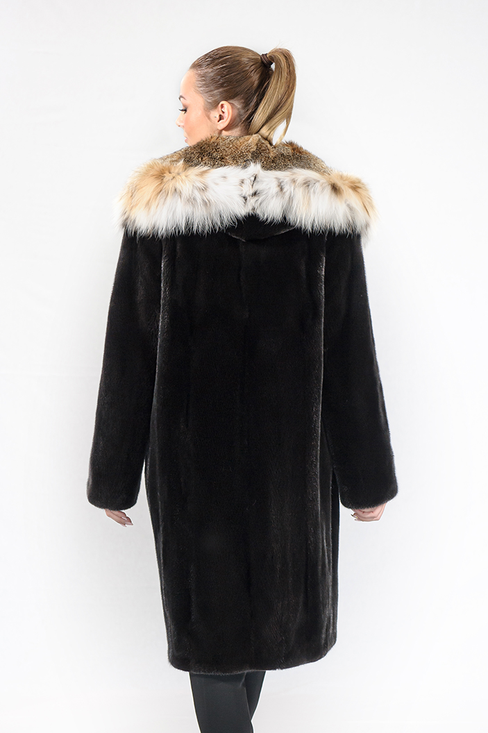 ESTELLA-63/K - Blackglama mink fur semi-coat with Lynx hood