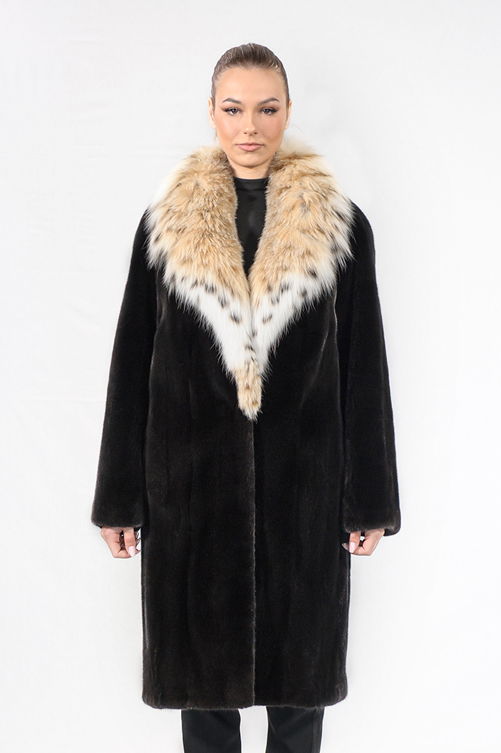 ESTELLA-63/A - Blackglama mink fur semi-coat with Lynx collar