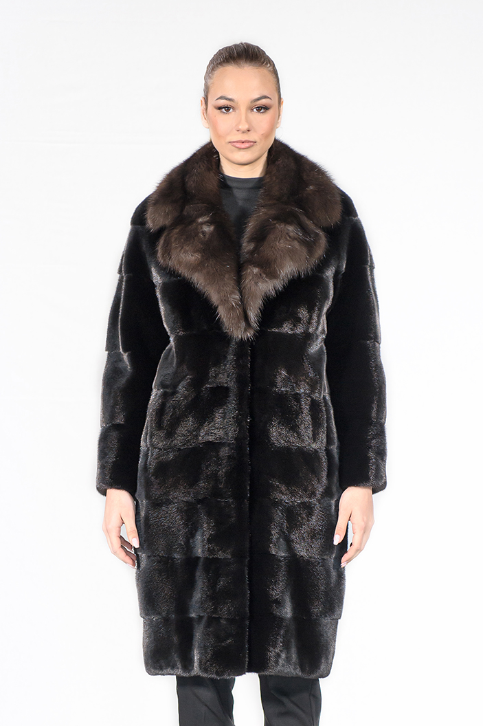MONIKA/A - Blackglama mink fur semi-coat with sable collar