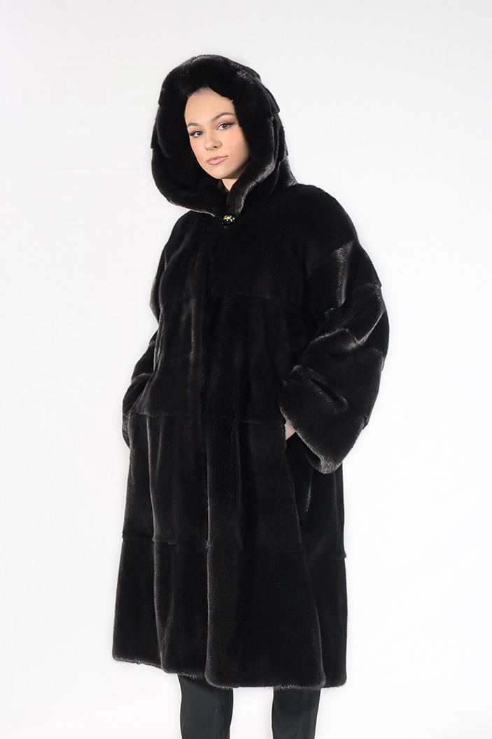 A-106/K - Blackglama mink fur semi-coat with hood