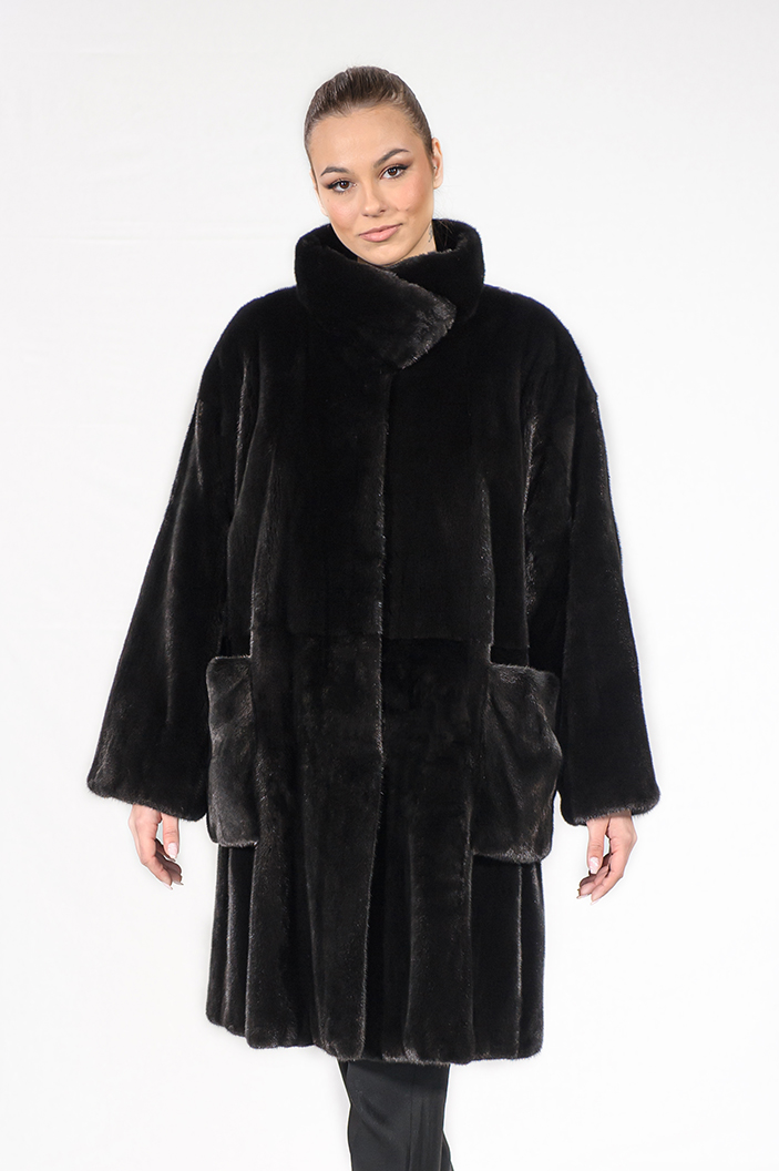 F-609/S - Blackglama mink fur semi-coat with short collar
