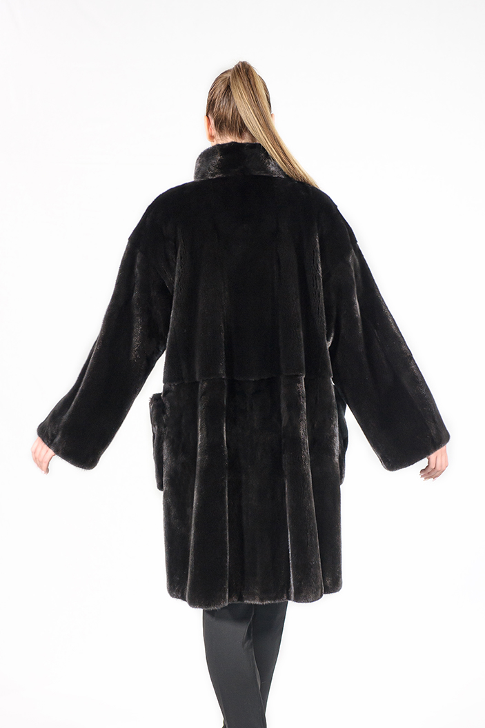F-609/S - Blackglama mink fur semi-coat with short collar