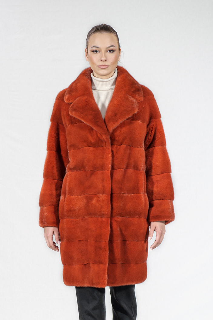 MONIKA/A - Orange mink fur semi-coat with english collar