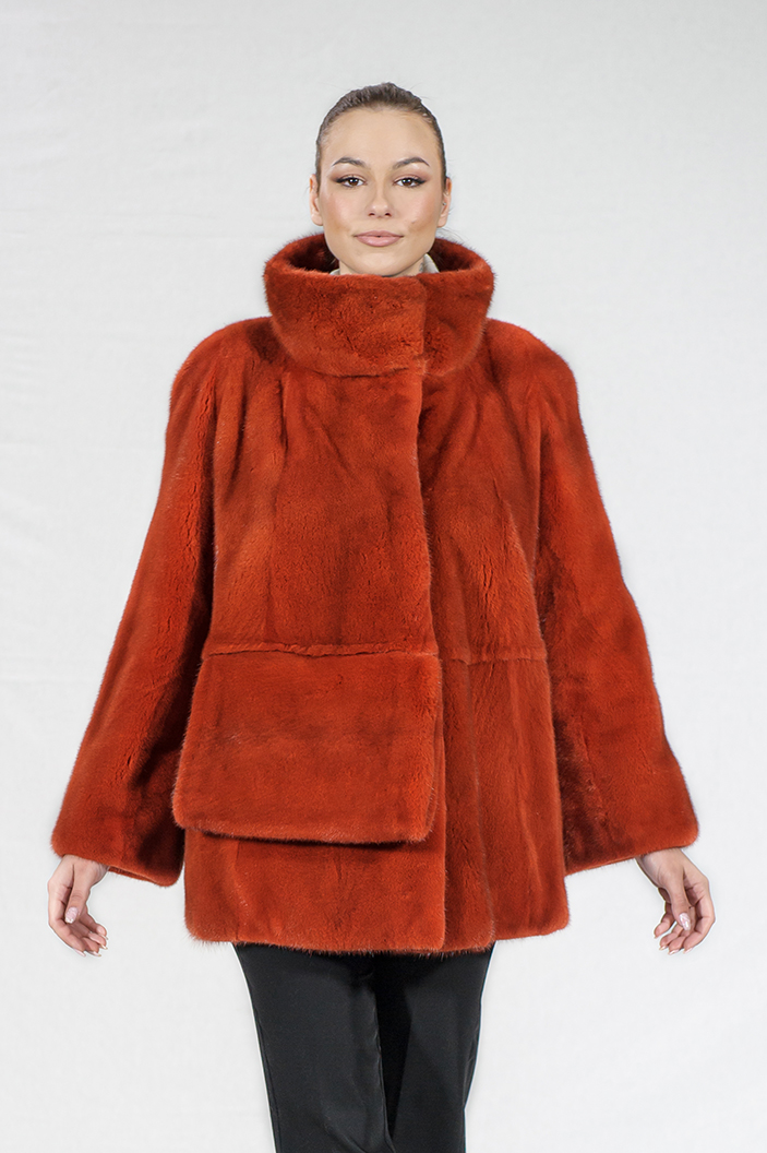 ES-88/S - Orange mink fur jacket with big circular collar