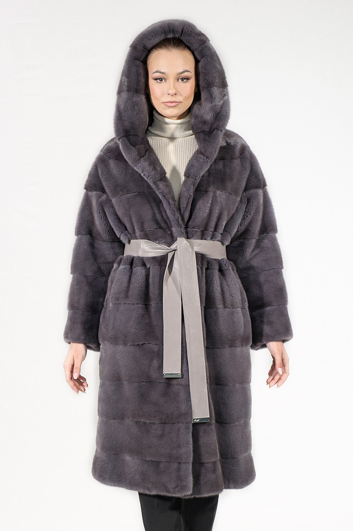IT-164/K - Petal mink fur semi-coat with hood