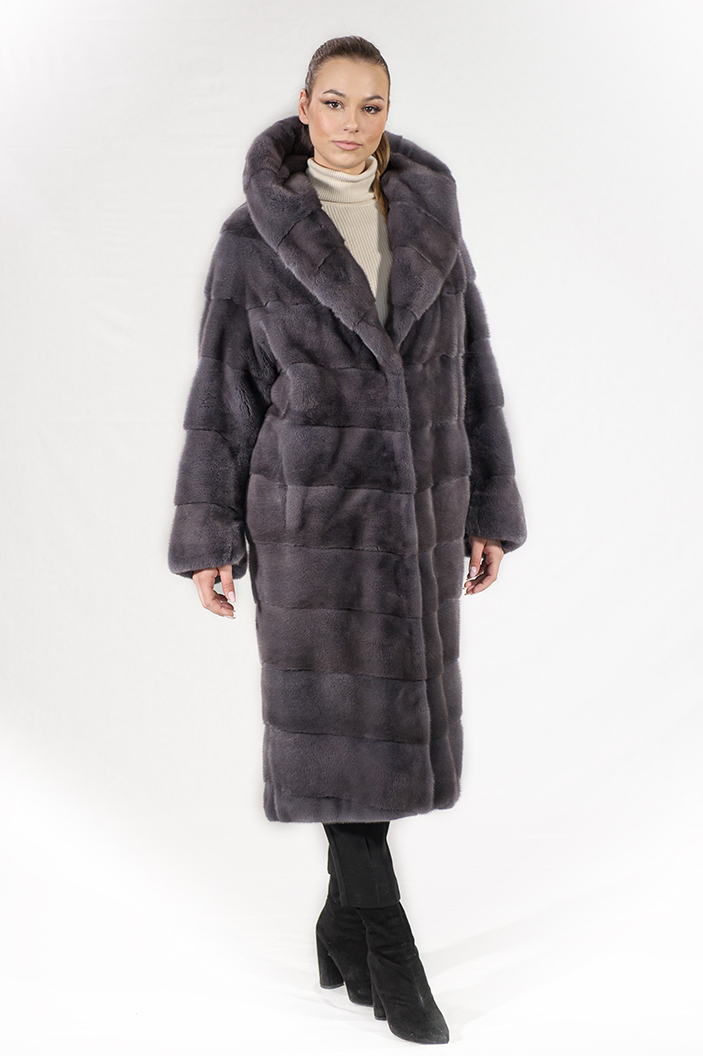 IT-25/K - Petal mink fur semi-coat with hood
