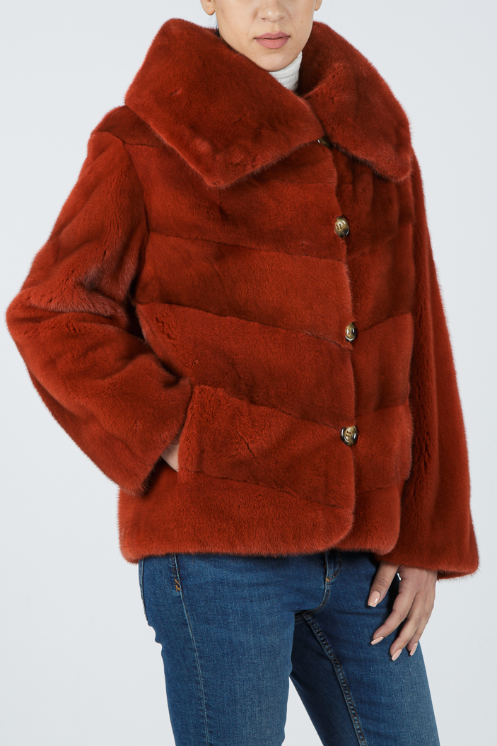 IT-104/S - Orange mink fur jacket with big collar