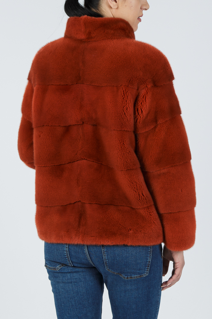G-075/S - Orange mink fur jacket with short collar