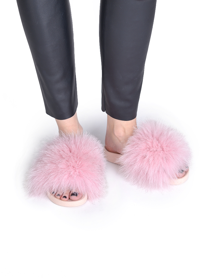 Fur Slides Pink Fox - 100% Genuine Fur