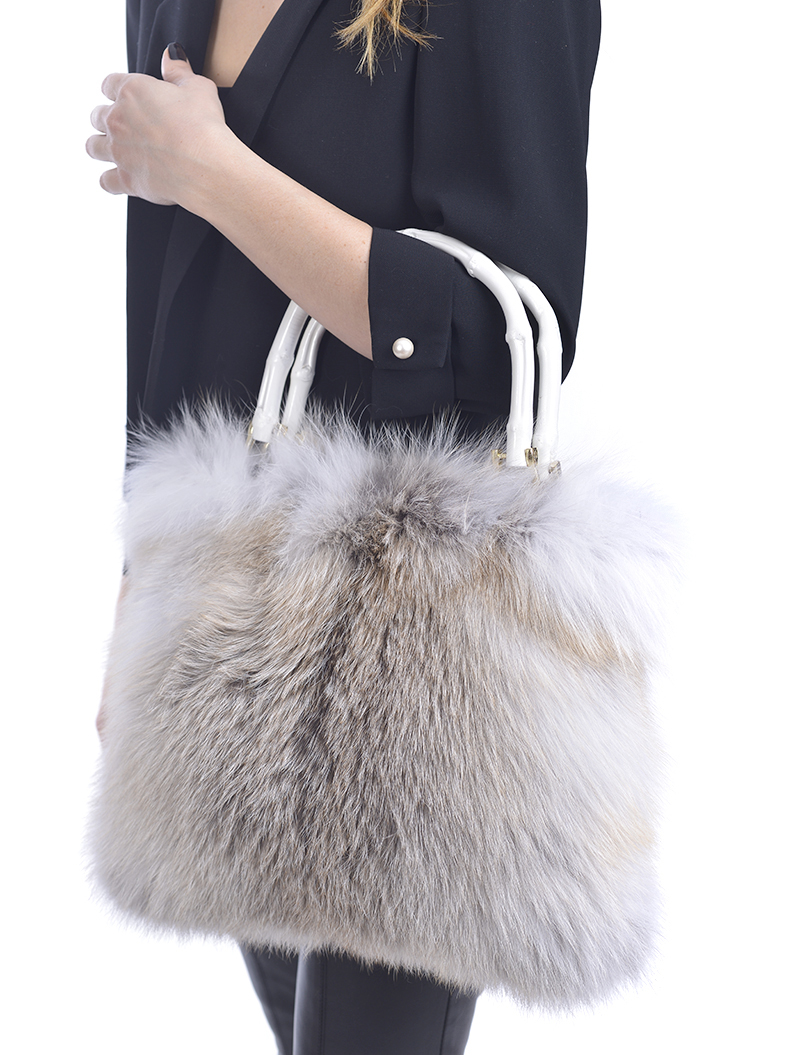 TOTE White Fox Hand Bag - 100% Genuine Fur
