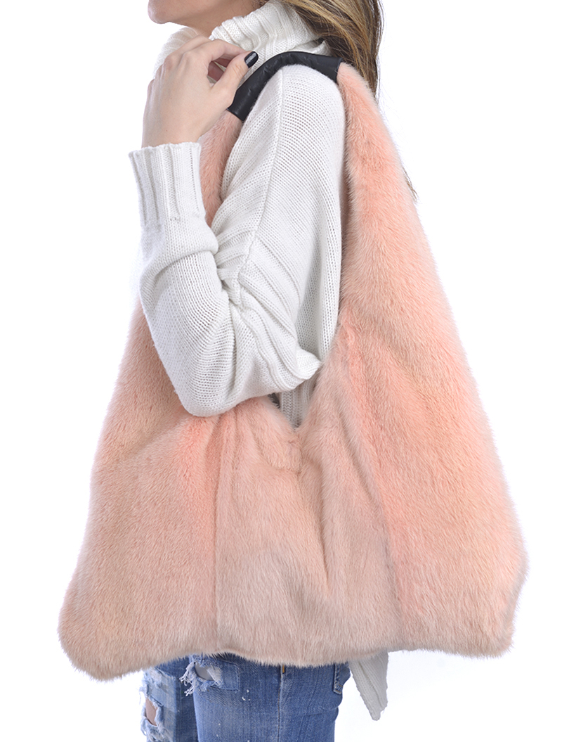 Beta Pink Mink Shoulder Bag - 100% Genuine Fur