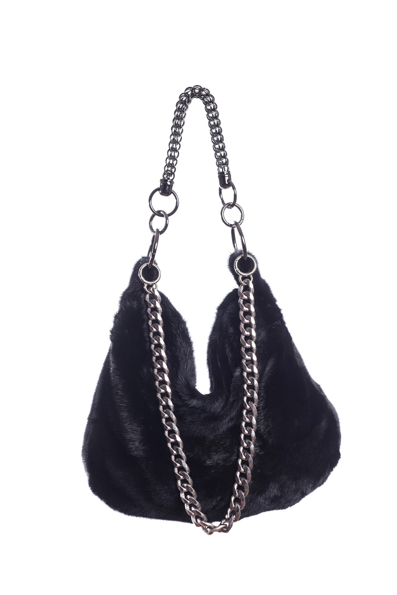 Τσάντα Ώμου Μαύρο Βιζόν - 100% Αυθεντική Γούνα