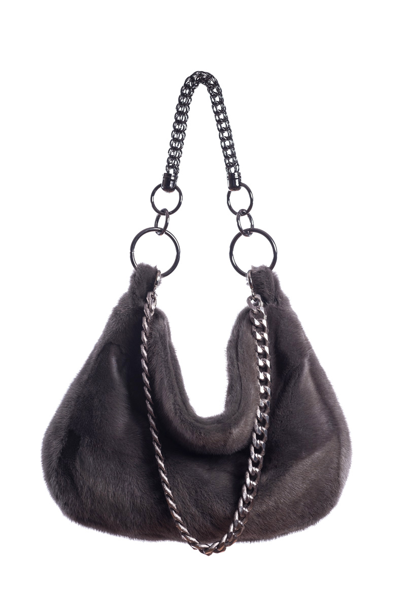 Shoulder Grey Mink Bag - 100% Genuine Fur