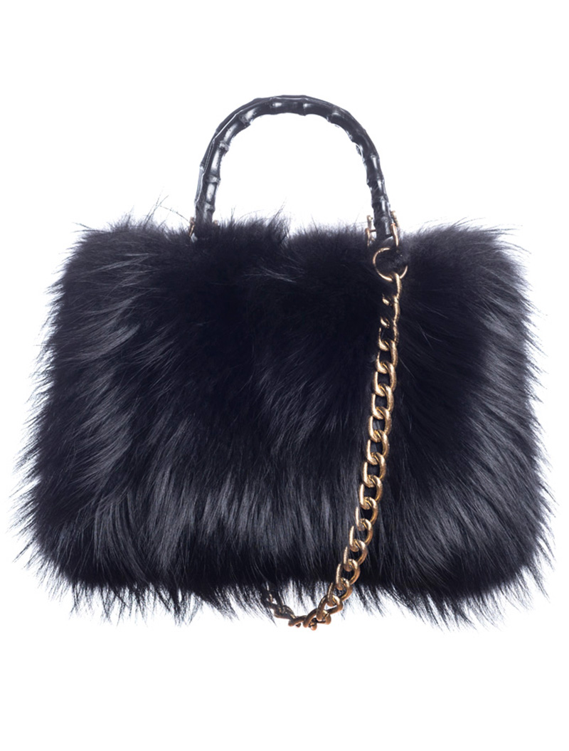 TOTE Black Fox Hand Bag - 100% Genuine Fur