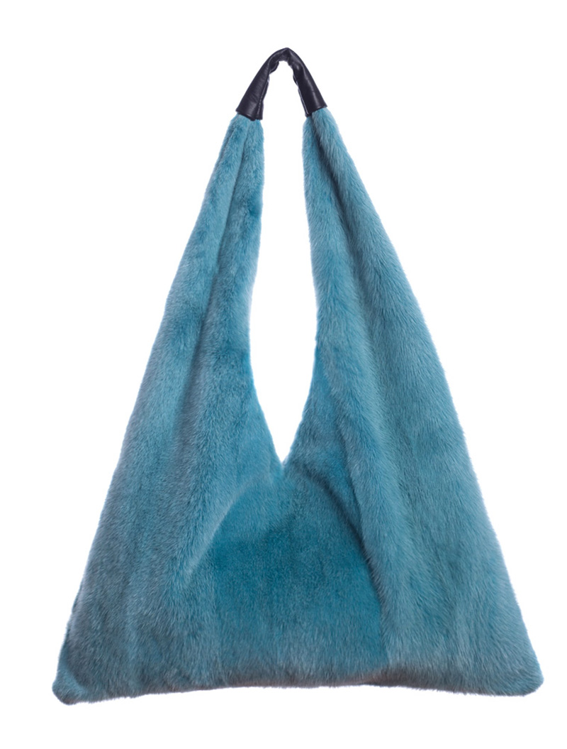 Beta Blue Mink Shoulder Bag - 100% Genuine Fur
