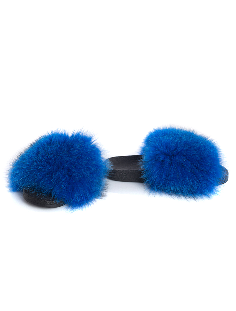 Fur Slides Blue Electric Fox - 100% Genuine Fur