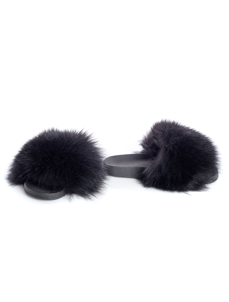 Fur Slides Black Fox - 100% Genuine Fur