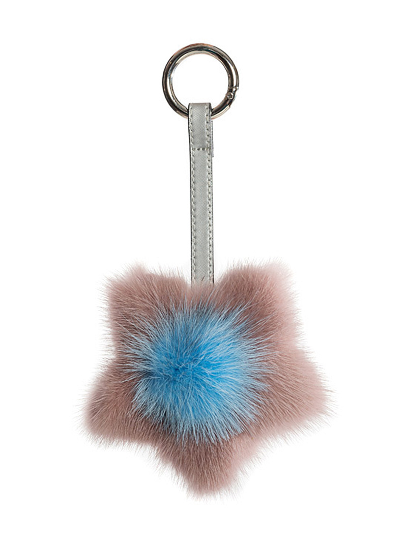 Key Chain Dusty Pink & Blue - 100% Genuine Fur