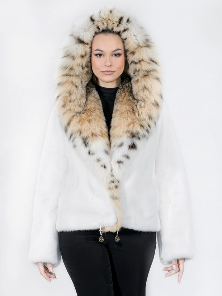 R-13/K - White mink fur jacket with Lynx hood