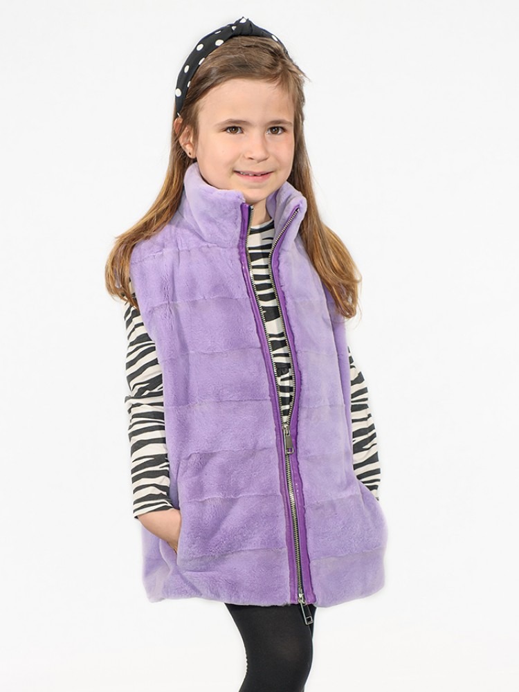 FG-60/S - Purple mink fur vest with short collar for kids