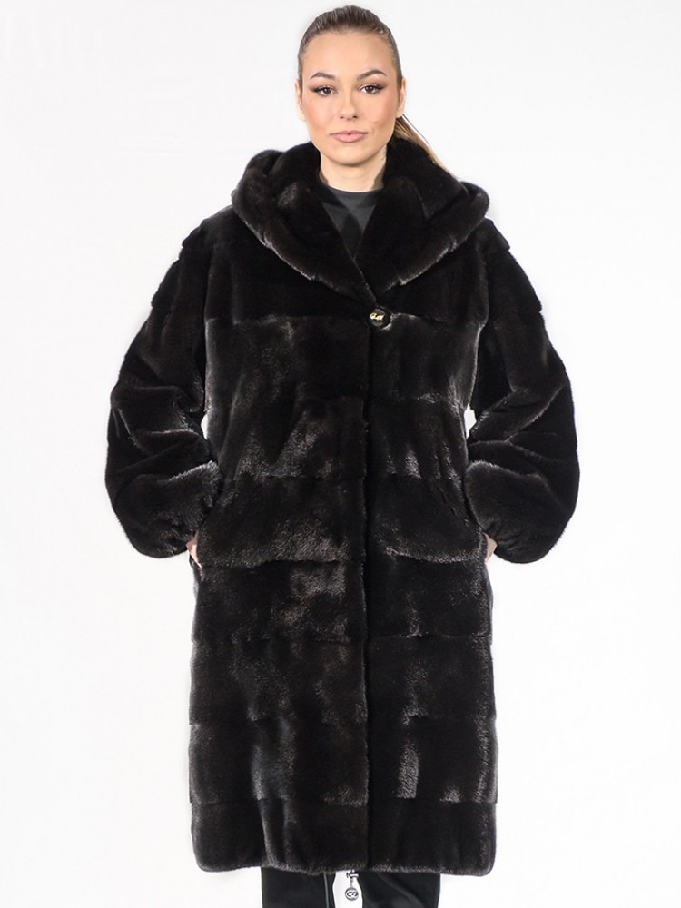 IT-26690/K - Blackglama mink fur semi-coat with hood