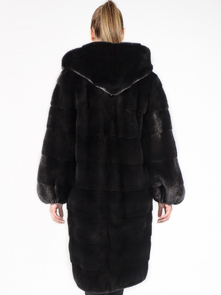 IT-26690/K - Blackglama mink fur semi-coat with hood