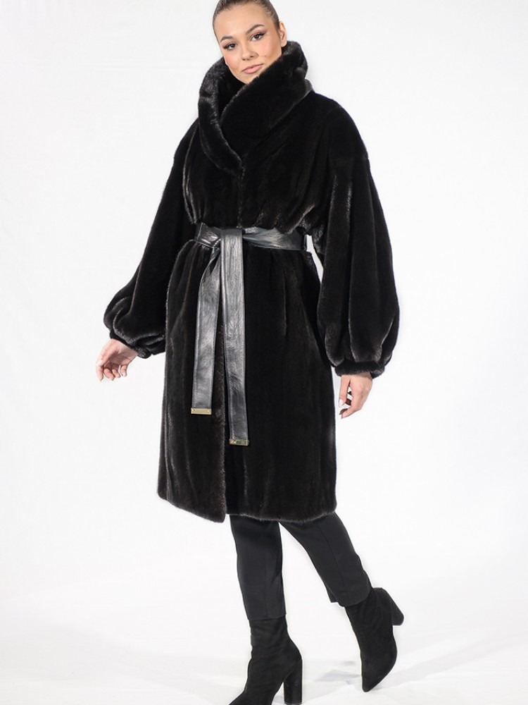 G-707/S - Blackglama mink fur semi-coat with big collar
