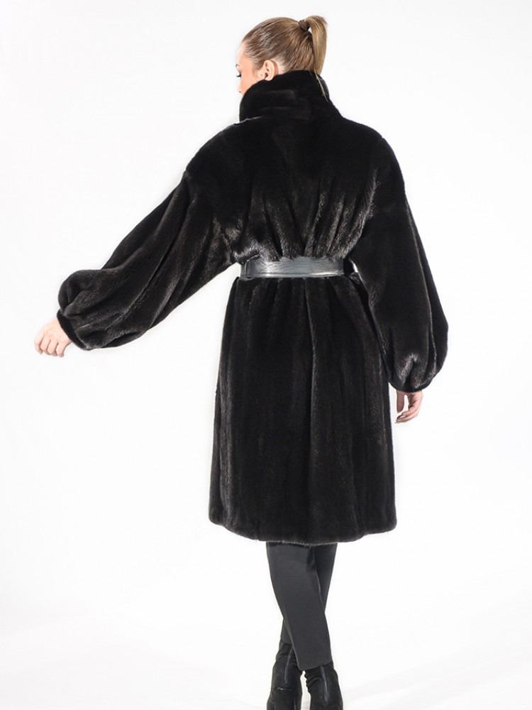 G-707/S - Blackglama mink fur semi-coat with big collar