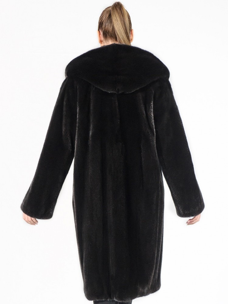 ESTELLA-63/K - Blackglama mink fur semi-coat with hood