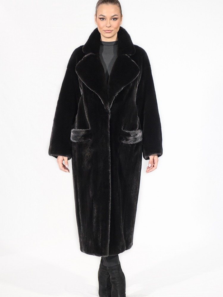 CAROL/A - Blackglama mink fur semi-coat with english collar