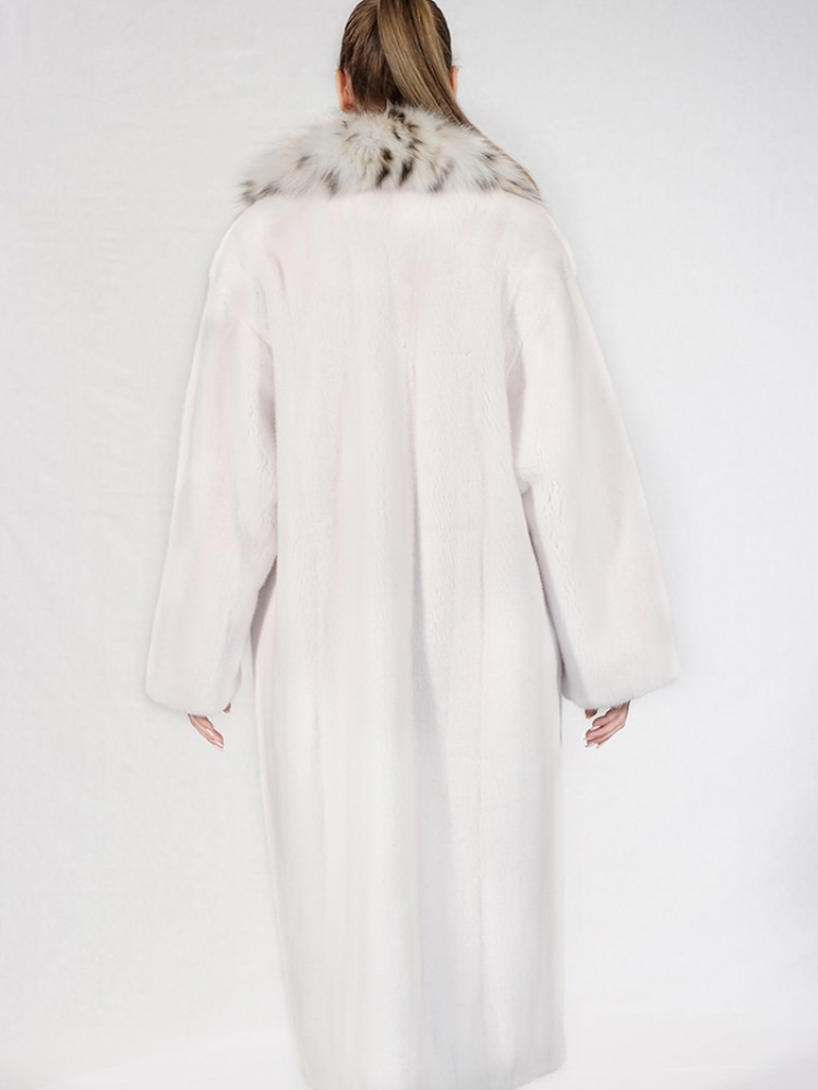 IR-18060/2/A - White mink fur coat with Lynx collar