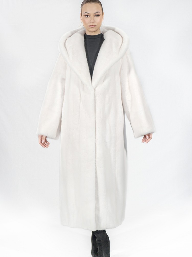 JOY-17/K - White mink fur coat with hood