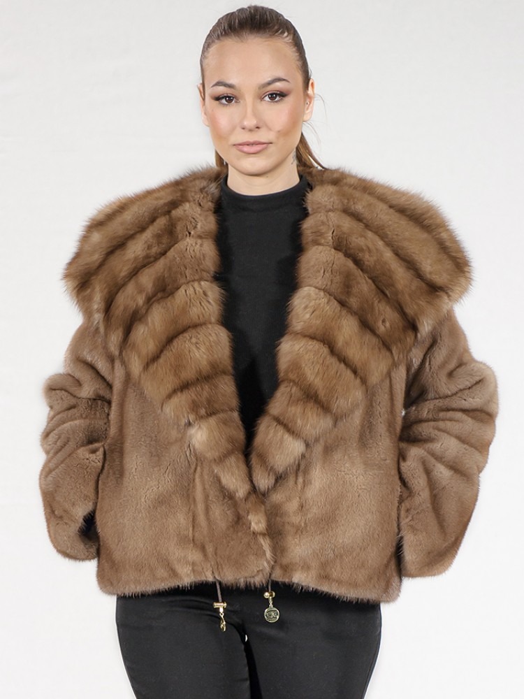 R-13/K - Pastel mink fur jacket with sable hood