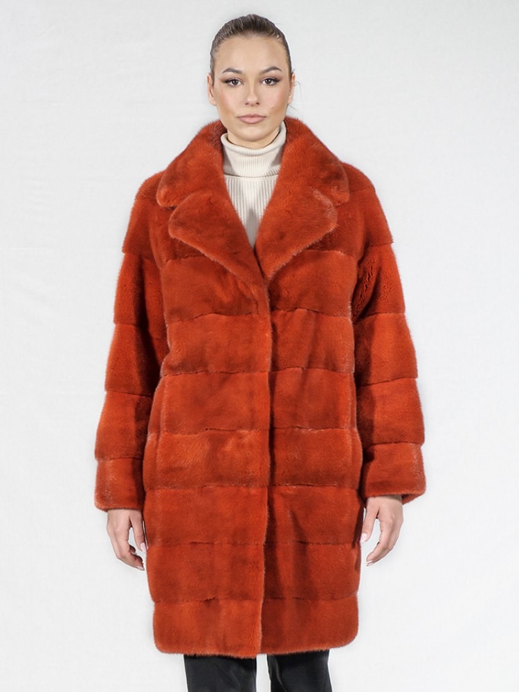 MONIKA/A - Orange mink fur semi-coat with english collar