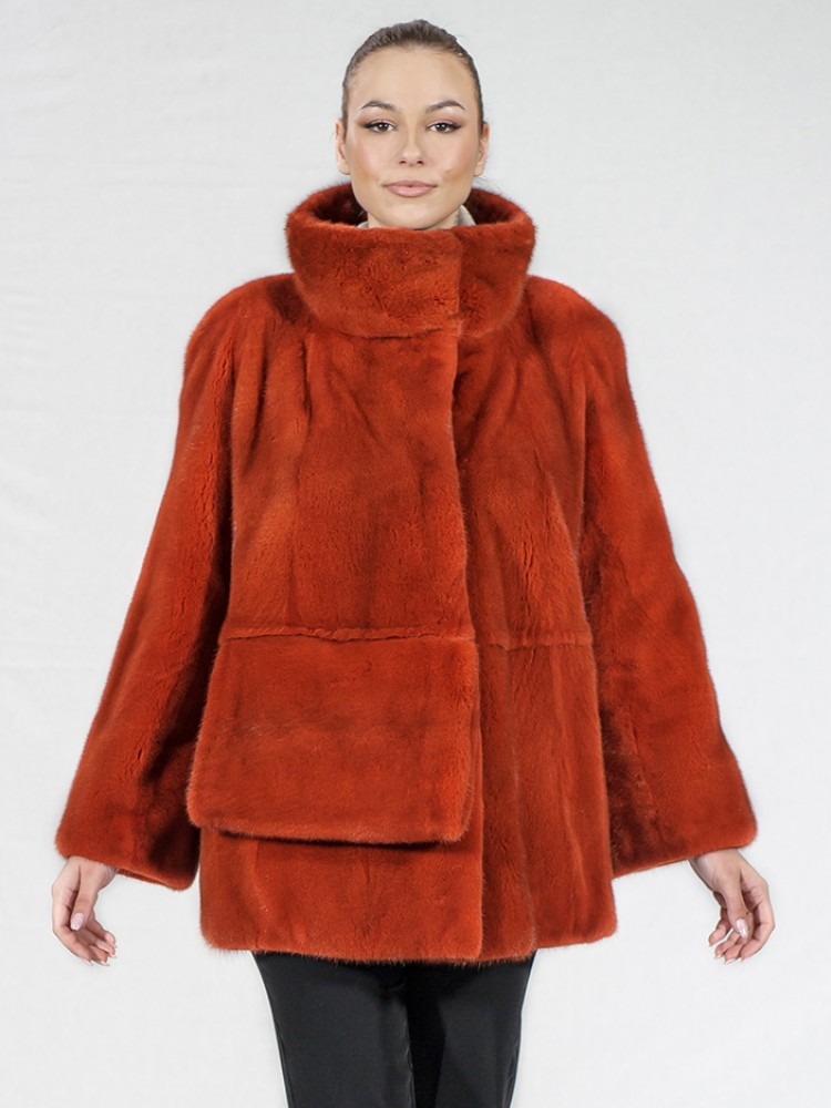 ES-88/S - Orange mink fur jacket with big circular collar