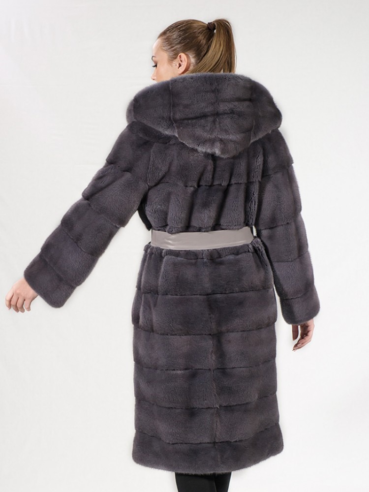 IT-164/K - Petal mink fur semi-coat with hood