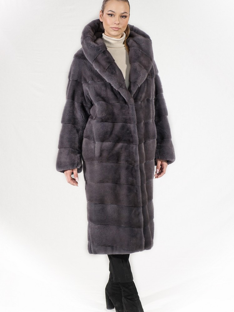 IT-25/K - Petal mink fur semi-coat with hood