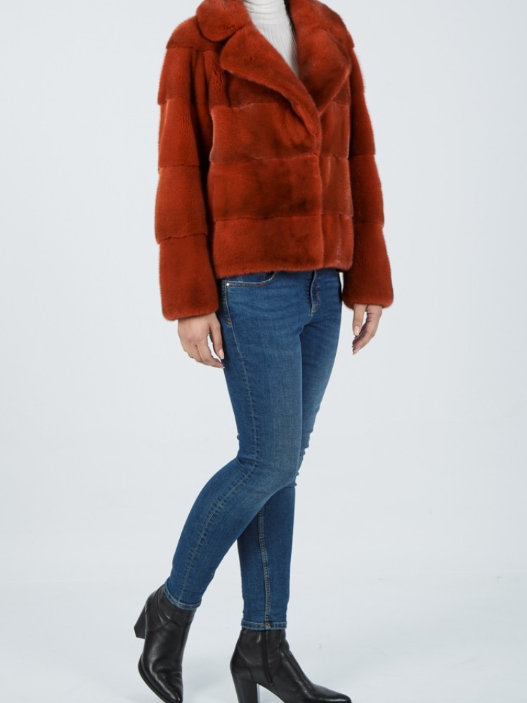 IT-9051/A - Orange mink fur jacket with english collar