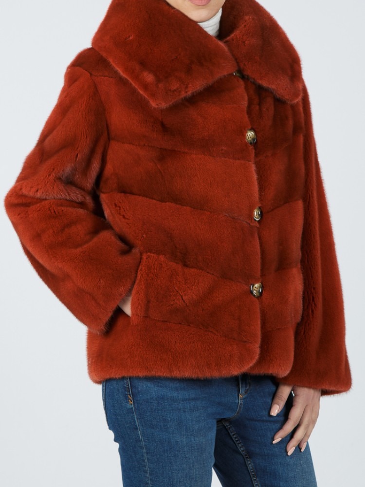 IT-104/S - Orange mink fur jacket with big collar