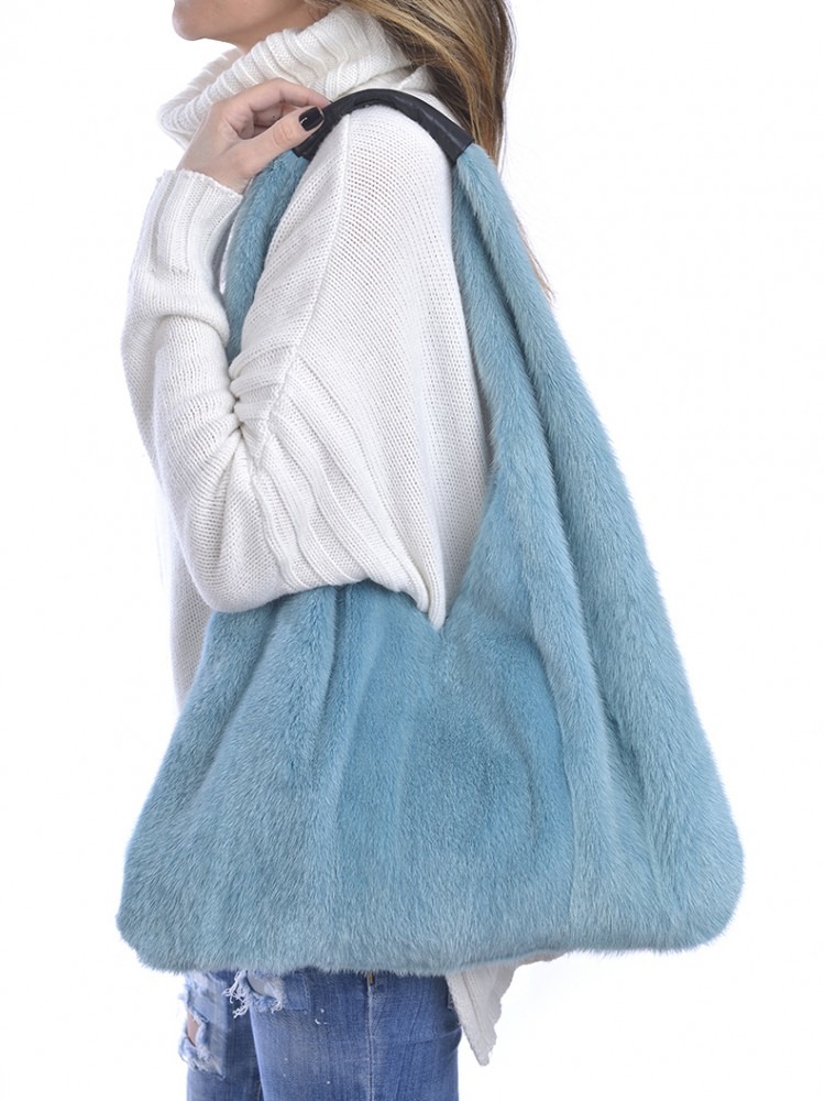 Beta Blue Mink Shoulder Bag - 100% Genuine Fur