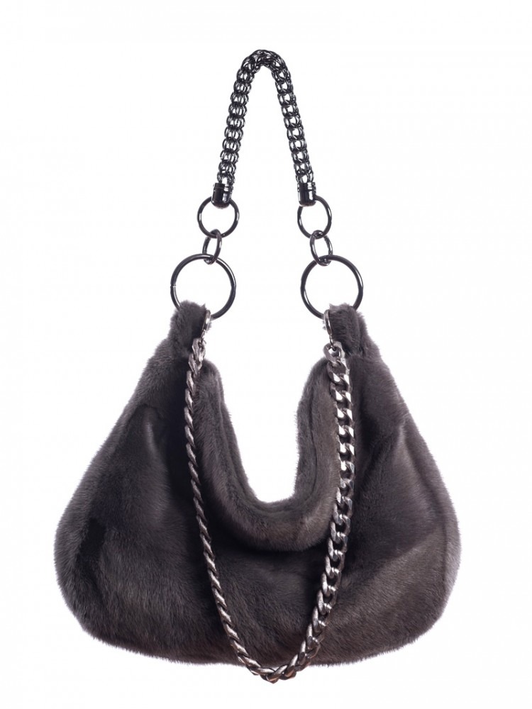 Shoulder Grey Mink Bag - 100% Genuine Fur