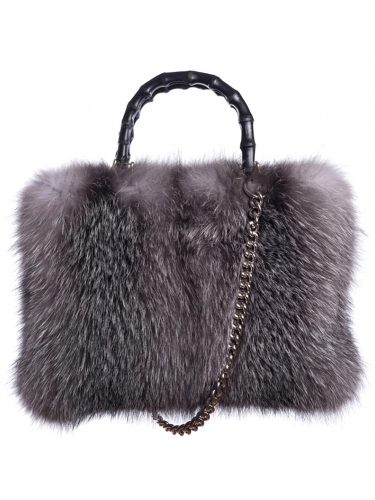 TOTE Grey Fox Hand Bag - 100% Genuine Fur