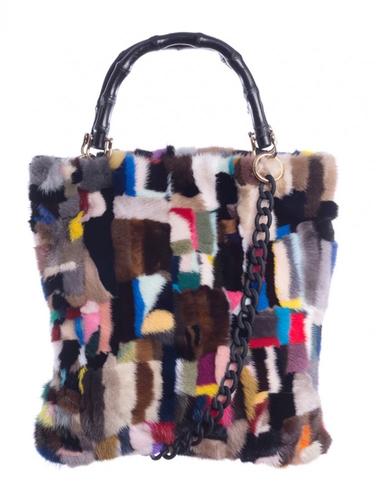 TOTE Multicolor Mink-Pieces Hand  Bag - 100% Genuine Fur