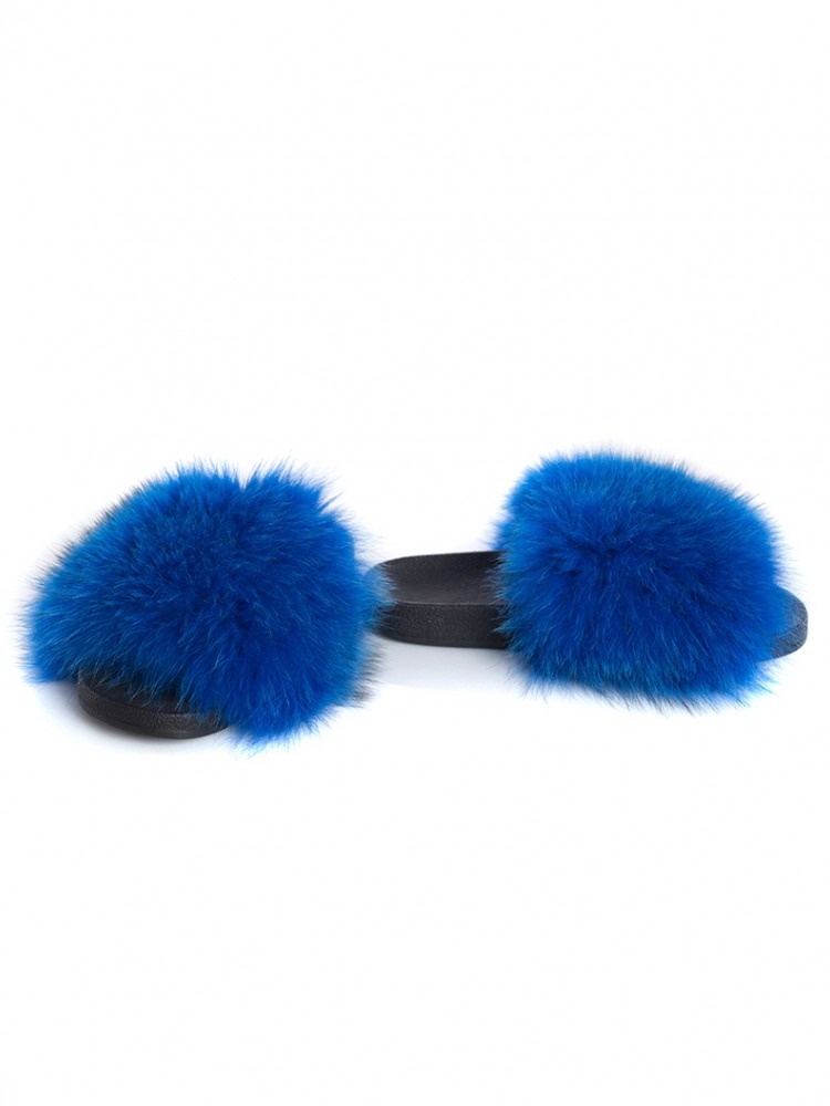 Fur Slides Blue Electric Fox - 100% Genuine Fur