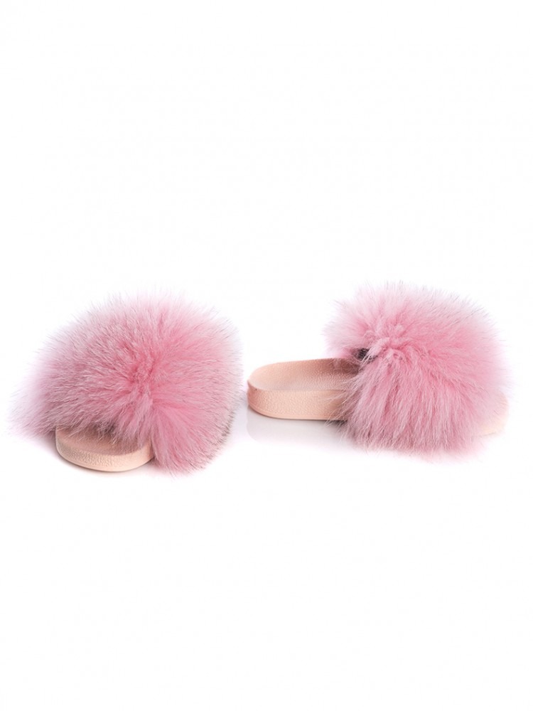 Fur Slides Pink Fox - 100% Genuine Fur